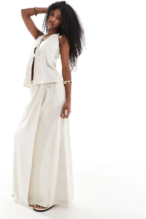 4th & Reckless – Maxi-Strandrock aus Leinenmix in Beige mit Wickeldesign, Kombiteil