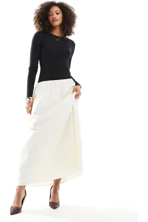 4th & Reckless – Langärmliges Maxikleid in Schwarz-Weiß mit tief sitzendem Bund