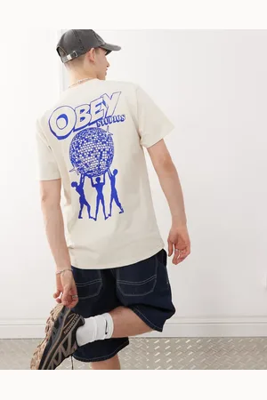 Obey – Uplift – T-Shirt in Cremeweiß mit Logo- und Rückenprint