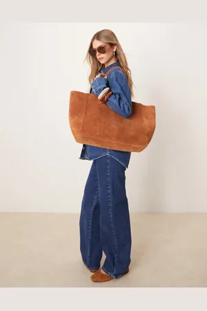 ASOS – Premium – Verstärkte Tragetasche aus Wildleder in Hellbraun