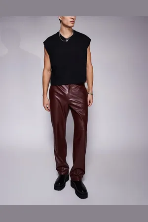 ASOS – Elegante Hose aus Kunstleder in Burgunderrot mit geradem Schnitt