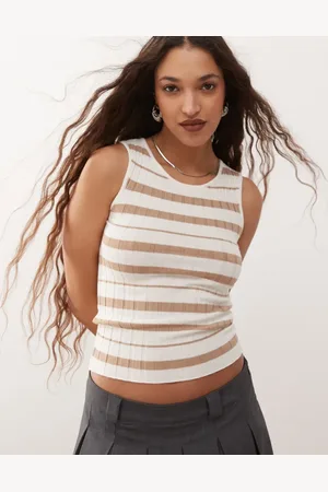 Noisy May – Geripptes Tanktop in Beige und Creme gestreift