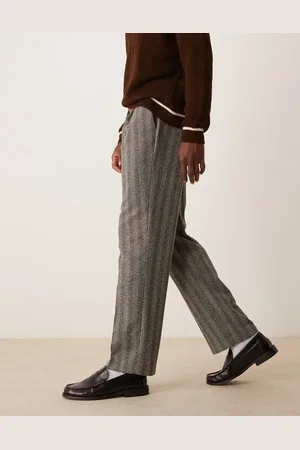 ASOS – Strukturierte, elegante Hose in Grau mit Bundfalte und geradem Bein