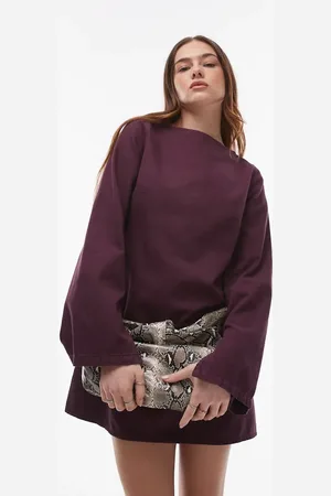 Topshop – Langärmliges Kleid aus Denim im mit U-Boot-Ausschnitt