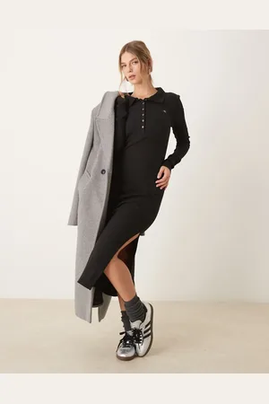 Calvin Klein – Geripptes Maxikleid in mit Logo-Etikett aus Webstoff