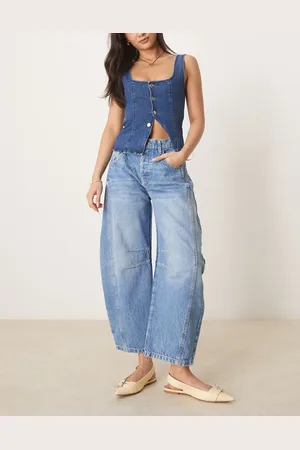 Free People – Good luck – Jeans in hellblauer Waschung mit mittelhohem Bund und weitem, abgerundetem Bein