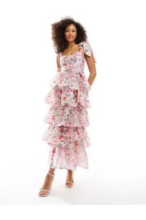 & OTHER STORIES – Gestuftes Maxikleid mit Korsettdesign vorne und Blumenmuster