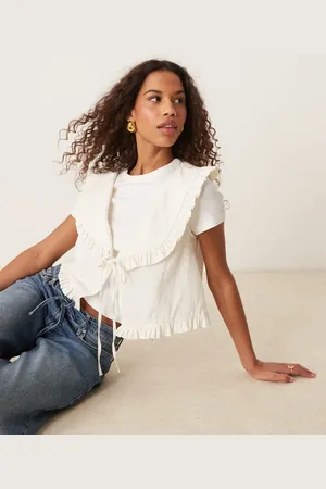ASOS – Weste aus Leinenimitat in Elfenbein mit Rüschenkragen