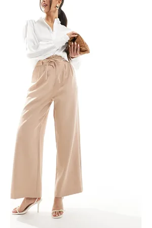 Miss Selfridge – Weit geschnittene Hose in Hellbraun mit Bindedetail