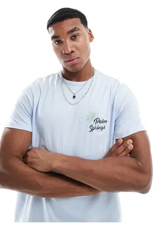 New Look – T-Shirt in Hellblau mit „Palm Springs“-Slogan und Rundhalsausschnitt