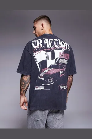 River Island – Oversize-T-Shirt in verwaschenem mit „Monaco“-Motocross-Print