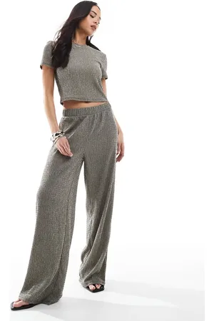 VERO MODA – Strukturierte, weite Plissee-Hose in weiß-schwarzem Spacedye, Kombiteil