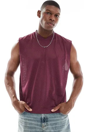ASOS – Kastiges Oversize-Tanktop aus Netzstoff in Burgunderrot