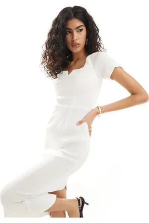 Closet – Geripptes Midi-Bleistiftkleid in Elfenbein