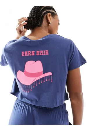 Brave Soul – Pyjama-Set in Marineblau mit rosafarbenem Cowgirl-Print