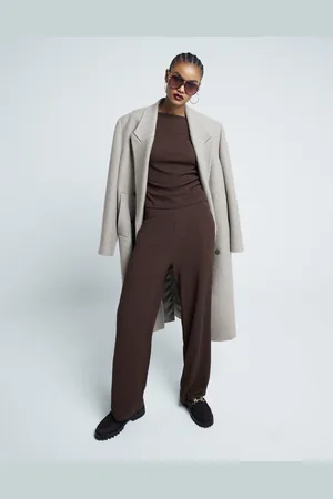 River Island – Strukturierte Hose in Dunkelbraun mit weitem Schnitt, Kombiteil