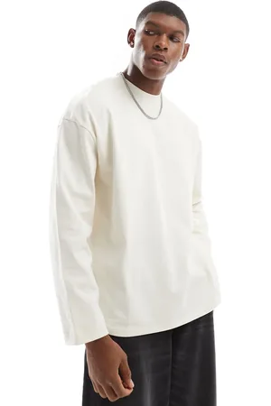 ASOS – Schweres, langärmliges Oversize-Shirt in Creme mit gestepptem Saum