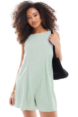 ASOS – Playsuit zum Reinschlüpfen in Salbeigrün mit Godet-Detail