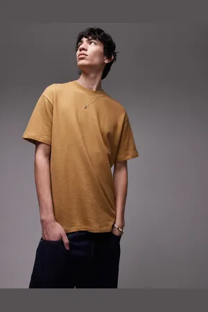 Topman – Oversize-T-Shirt in Senfgelb aus Leinenmix