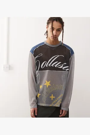 COLLUSION – Air Tex – Fußball-T-Shirt in Grau mit Einsätzen und Print