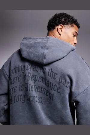 Liquor N Poker – Oversize-Kapuzenpullover in hellgrauer Acid-Waschung
