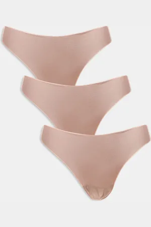 ASOS – 3er-Pack sich nicht abzeichnende Spitzen-Tangas in Nerzbraun