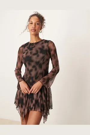 New Look – Langärmliges Netzstoff-Minikleid in mit Blumenmuster