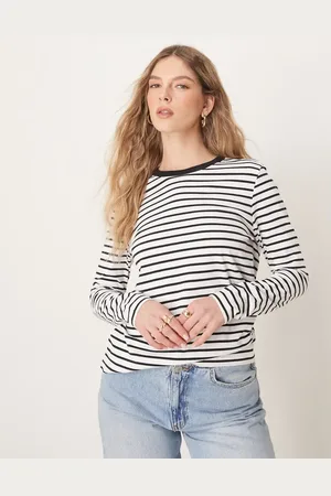 SELECTED Femme – Langärmliges, gestreiftes Shirt in Schwarz-Weiß mit kastigem Schnitt