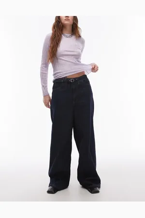 MANGO – Jeans in Indigoblau mit Gürtel und weitem Bein