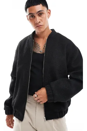 ASOS – Oversize-Bomberjacke in schwarzer Wolloptik