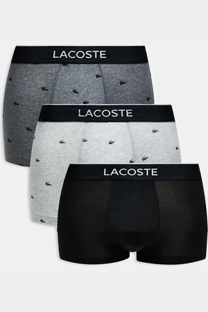 Lacoste – 3er-Pack Trunks in Grau und Schwarz mit All-over-Logoprint
