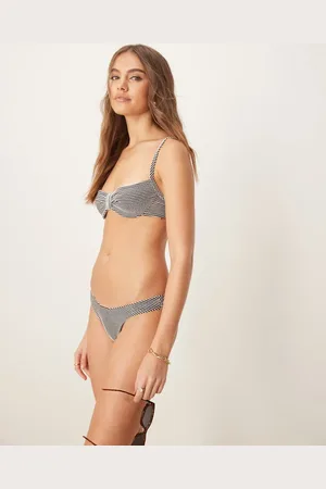 Free Society – Bikinihose in Schwarz und Weiß mit hohem Beinausschnitt und gestreifter Knitterstruktur
