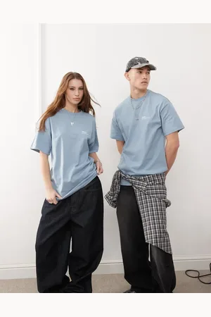 Dr Denim Dr. Denim – Trooper – Locker geschnittenes Unisex-T-Shirt in Taubenblau mit Logo vorne