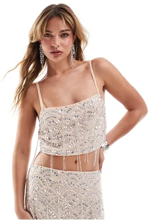 ASOS – Verziertes Camisole in Cremeweiß mit Fransendetail, Kombiteil