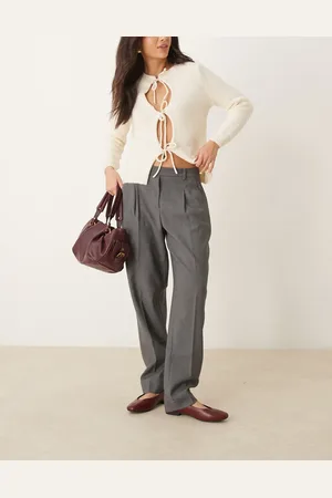 Abercrombie & Fitch – Schmal zulaufende Hose in Anthrazit mit hohem Bund