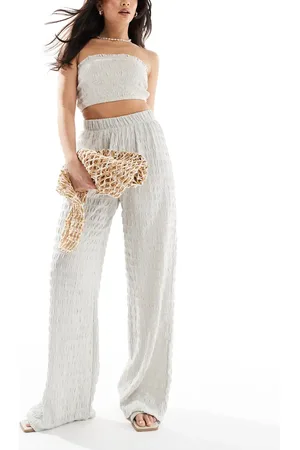ONLY – Seersucker-Hose in Eisgrau mit weitem Bein