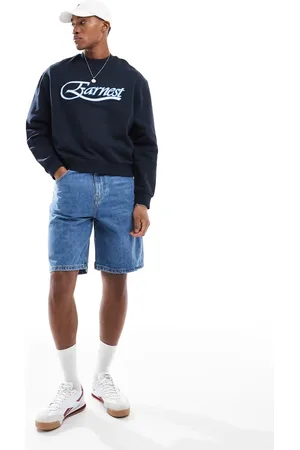 Pull&Bear – Weit geschnittene Jeans-Shorts in Mittelblau