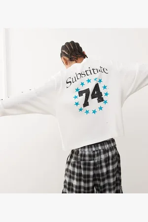 COLLUSION – Übergroßes, langärmliges Shirt in Ecru mit Substitute-Aufdruck