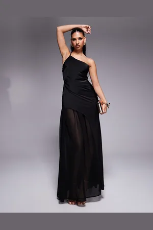 ASOS – Asymmetrisches Maxikleid aus Satin und Chiffon in mit One-Shoulder-Träger