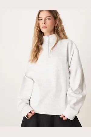 ASOS – Sweatshirt in Eisgrau meliert mit kurzem Reißverschluss