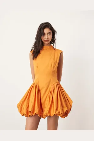 ASOS – Hochgeschlossenes Minikleid in Mango- mit Ballonsaum und tief angesetzter Taille