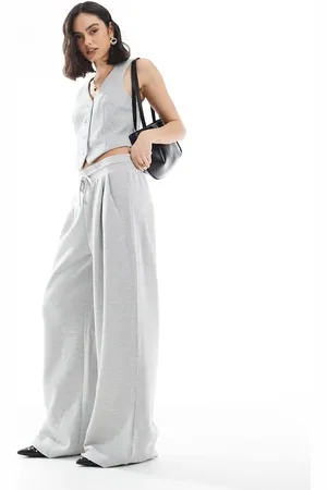 VERO MODA – Jersey-Jogginghose in hellgrau meliert mit weitem Bein, Kombiteil