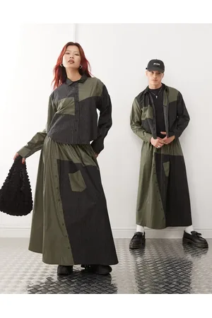 Reclaimed – Unisex-Midirock aus Nylon mit gespleißtem Nadelstreifeneinsatz