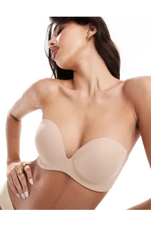 Bye Bra – Trägerloser und rückenfreier Klebe-BH in Beige mit transparenten Seitenflügeln
