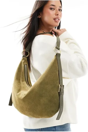 ASOS – Tief ausgeschnittene Schultertasche aus Wildleder in Tannengrün