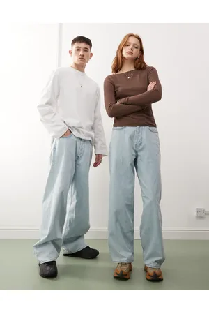 Weekday – Astro – Weite Unisex-Jeans in Hellblau mit tiefem Bund