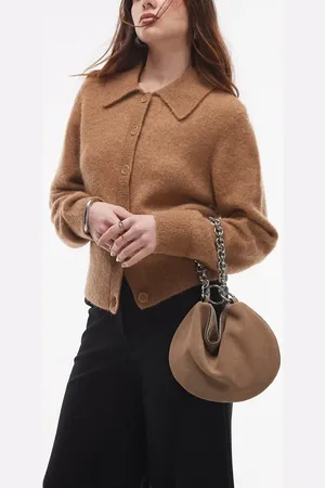Topshop – Gemima – Wildleder-Clutch in Nerzbeige mit Tragekette