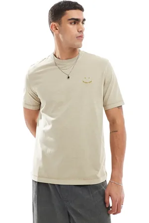 Paul Smith – T-Shirt in verwaschenem Beige mit Smiley-Logo
