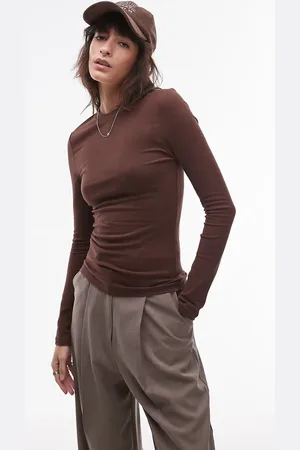 Topshop – Langärmliges, weiches Oberteil in Pflaume