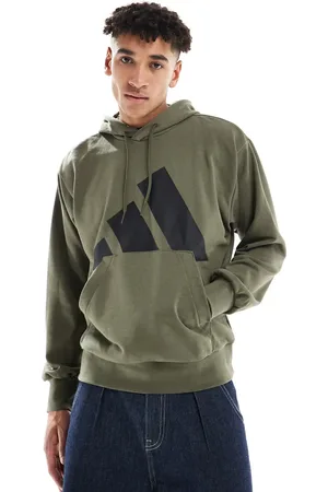 adidas Adidas – Essentials – Kapuzenpullover aus Frottee in Olivgrün-Stata/Schwarz mit großem Logo